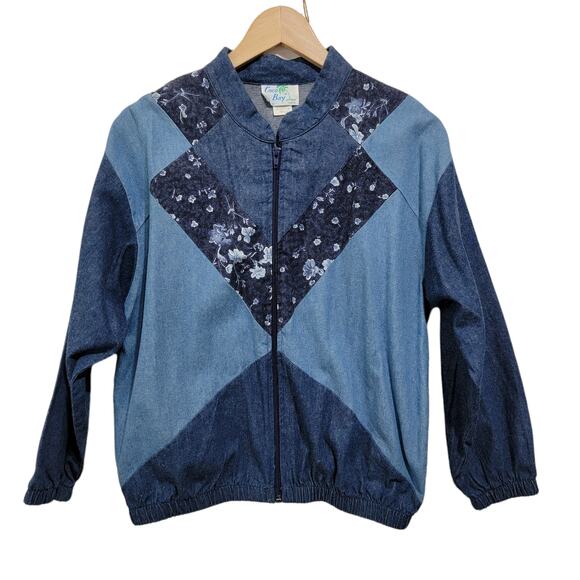 Vintage Coco Bay Miami Womens Mixed Print Chambray Full Zip Jacket Denim 80s SM - Picture 7 of 8